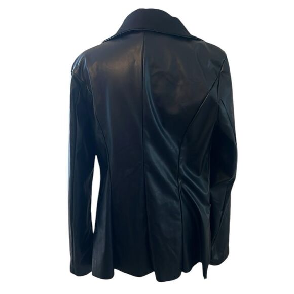 Shein sz6 NWOT black edgy faux leather raw hem open front shawl collared jacket - Picture 3 of 7